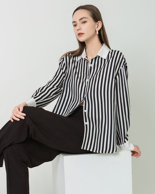 Women Relaxed Stripe Silk Shirt