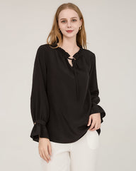 Ruffle Tie Neck Silk Blouse