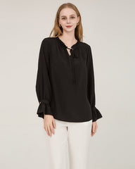 Ruffle Tie Neck Silk Blouse