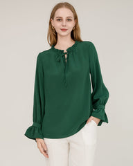 Ruffle Tie Neck Silk Blouse