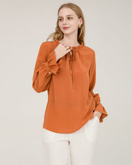 Ruffle Tie Neck Silk Blouse