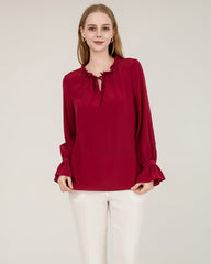 Ruffle Tie Neck Silk Blouse