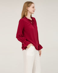 Ruffle Tie Neck Silk Blouse