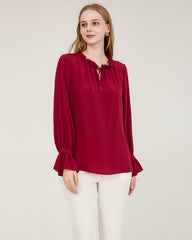 Ruffle Tie Neck Silk Blouse