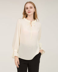 Ruffle Tie Neck Silk Blouse