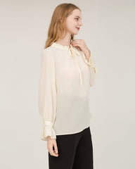 Ruffle Tie Neck Silk Blouse