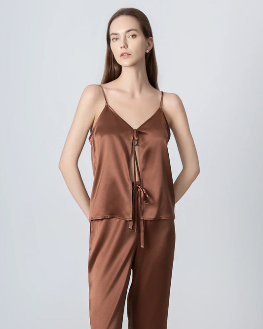 V-neck Camisole Silk Pajama Set