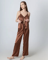 V-neck Camisole Silk Pajama Set