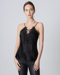 V-neck Crisscross Lace Silk Camisole