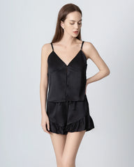V-neck Front Open Camisole Silk Pajama Set
