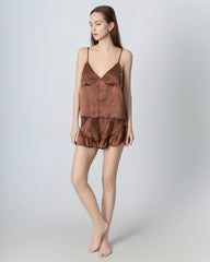 V-neck Front Open Camisole Silk Pajama Set