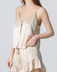 V-neck Front Open Camisole Silk Pajama Set