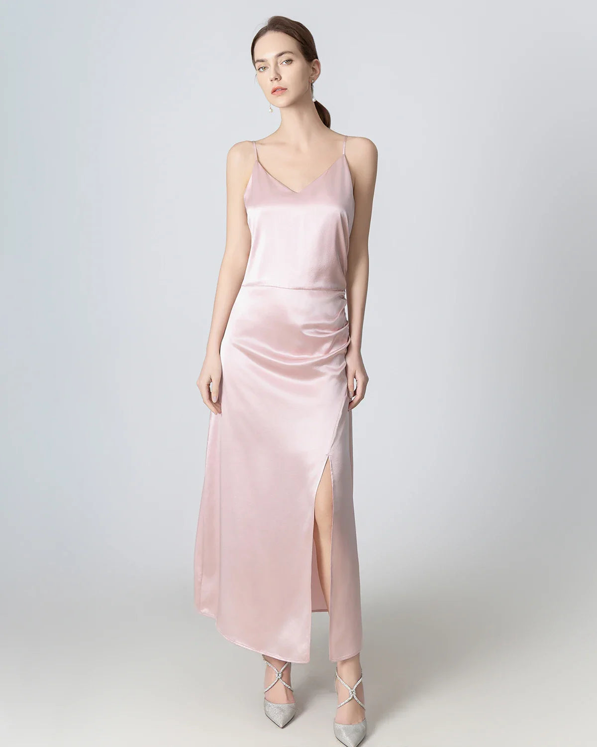 DaisySilk V Neck Silk Slip Dress with Front Slit DaisySilk V Neck Silk Slip Dress with Front Slit