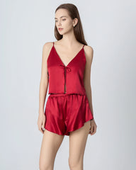 V-neck Short Camisole Silk Pajama Set