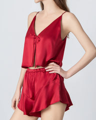 V-neck Short Camisole Silk Pajama Set