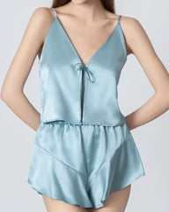 V-neck Short Camisole Silk Pajama Set