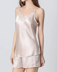 V-neck Short Lace Camisole Silk Pajama Set