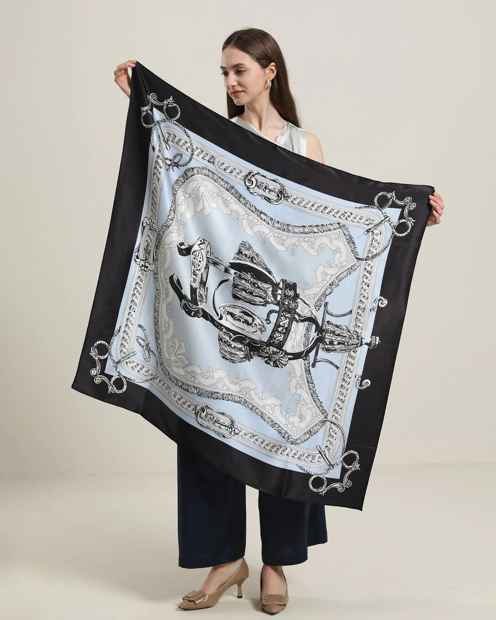 Vintage Silk Scarf, Black