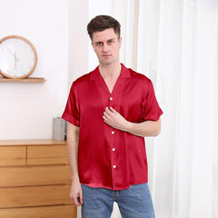 Gentle Lapel Collar Silk Short Shirt Blouse For Men