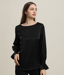 Long Sleeve Ruffle Cuffs Silk Blouse