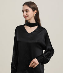 V-Neck Lantern Sleeve Silk Blouse