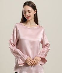 Long Sleeve Ruffle Cuffs Silk Blouse