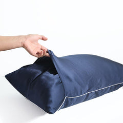 19 Momme Pure Silk Piping Pillowcase, Navy