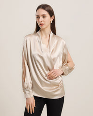 Women's Silk Blouse Shirts with Split Sleeves