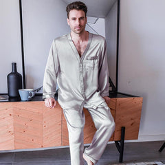 Pure Silk Men's V Neck Pajama Set