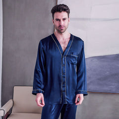 Pure Silk Men's V Neck Pajama Set