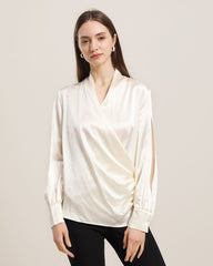 Women's Silk Blouse Shirts with Split Sleeves