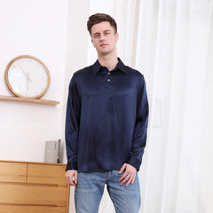 Polo Collar Silk Long Shirt For Men