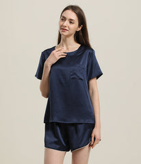 Womens Basic Short Silk Pajamas Set