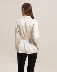 Collared Lace-up Silk Blouse