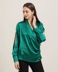 Women's Silk Blouse Shirts with Split Sleeves