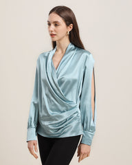Women's Silk Blouse Shirts with Split Sleeves
