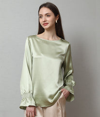 Long Sleeve Ruffle Cuffs Silk Blouse