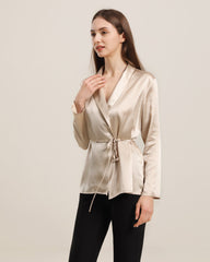 Collared Lace-up Silk Blouse