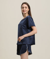 Womens Basic Short Silk Pajamas Set