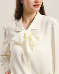 Collared Bow Tie Silk Blouse