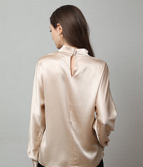 V-Neck Lantern Sleeve Silk Blouse
