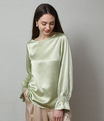 Long Sleeve Ruffle Cuffs Silk Blouse