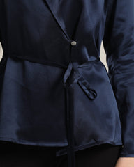 Collared Lace-up Silk Blouse