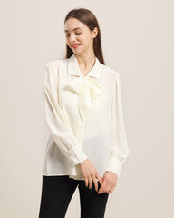 Collared Bow Tie Silk Blouse
