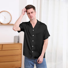 Gentle Lapel Collar Silk Short Shirt Blouse For Men