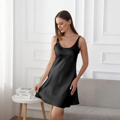 Classic Silk Slip Dress Silk Nightgown, Black