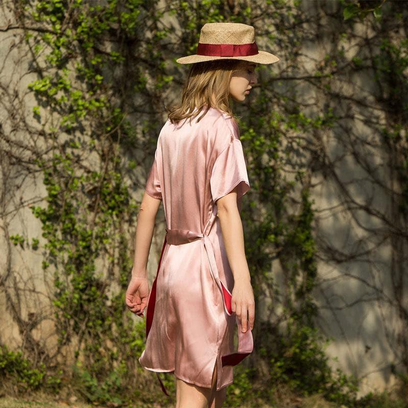Comfy Silk Nightgown with Belt, Pink