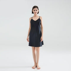 Classic Short Silk Nightgown Sleepwear, Black