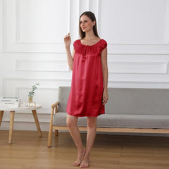 Cute Silk Pajamas Nightgown, Red