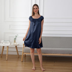 Cute Silk Pajamas Nightgown, Navy